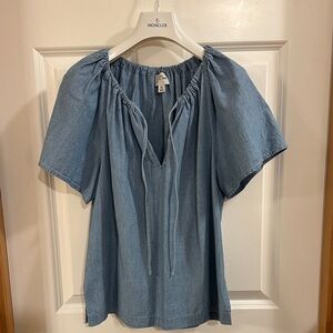 J. Crew Denim Tie Neck Top